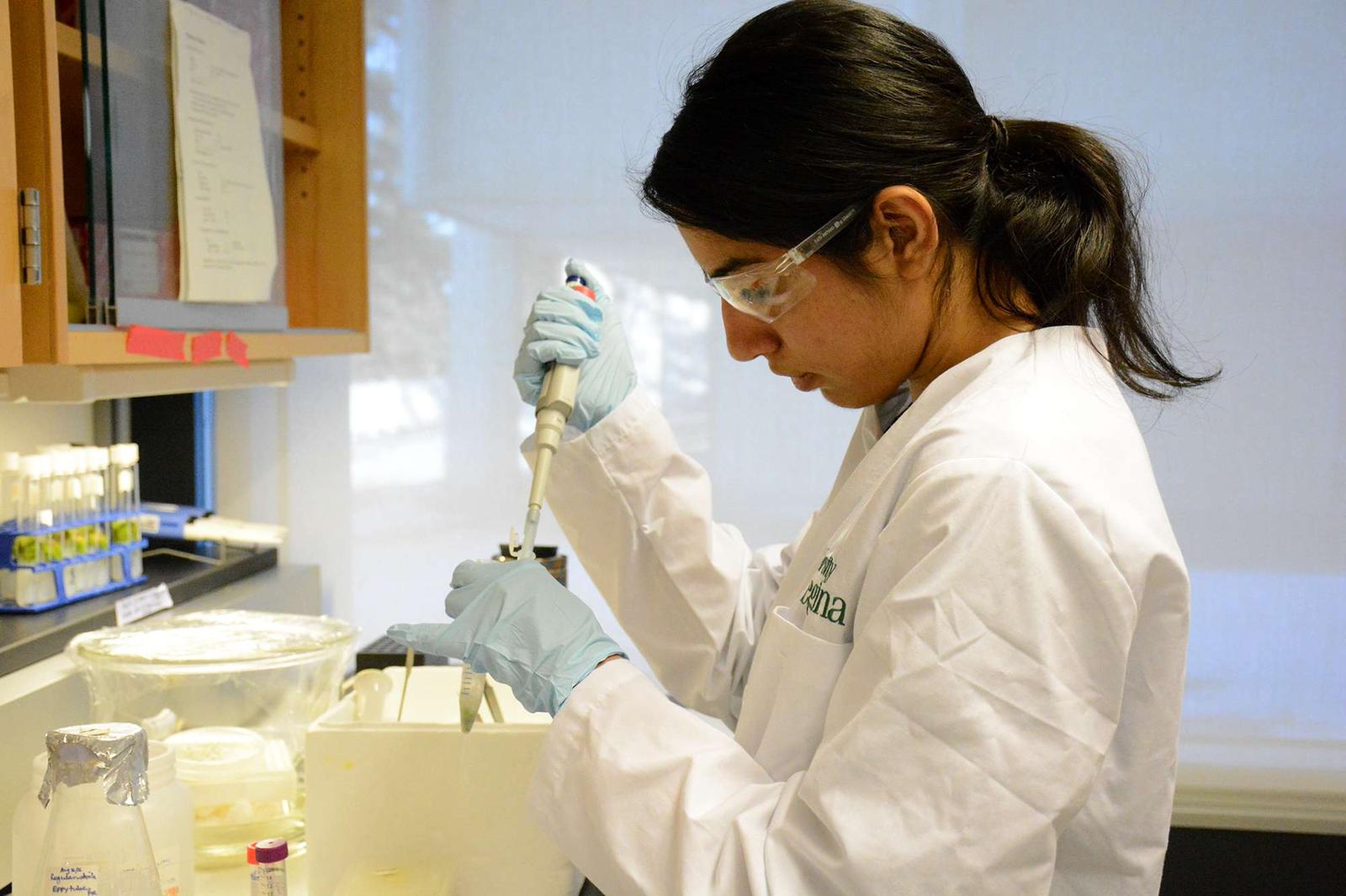 Student in a laboratory using science implements