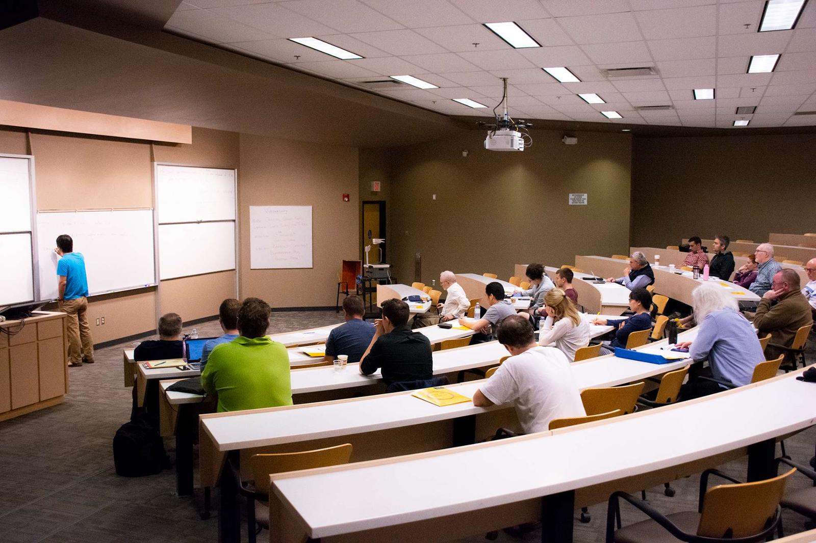 A classroom lecture theatre filled with students