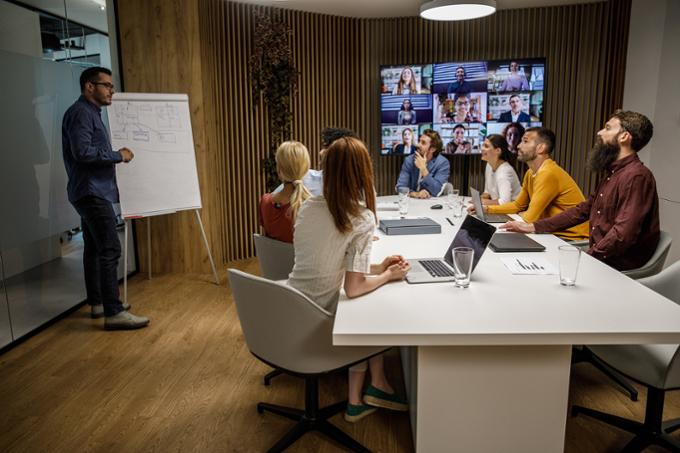 A group of people working in an office