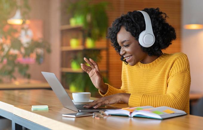 Student having fun studying on a computer