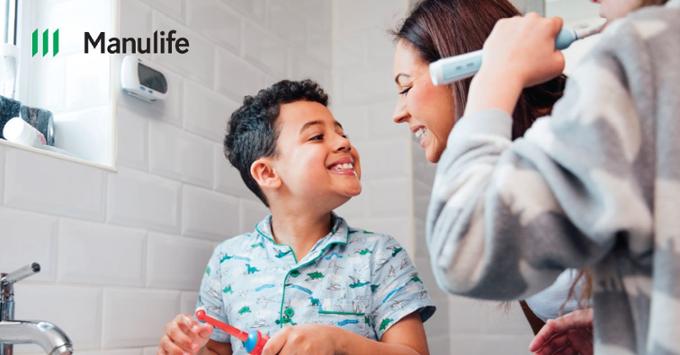 kid brushing teeth with parents