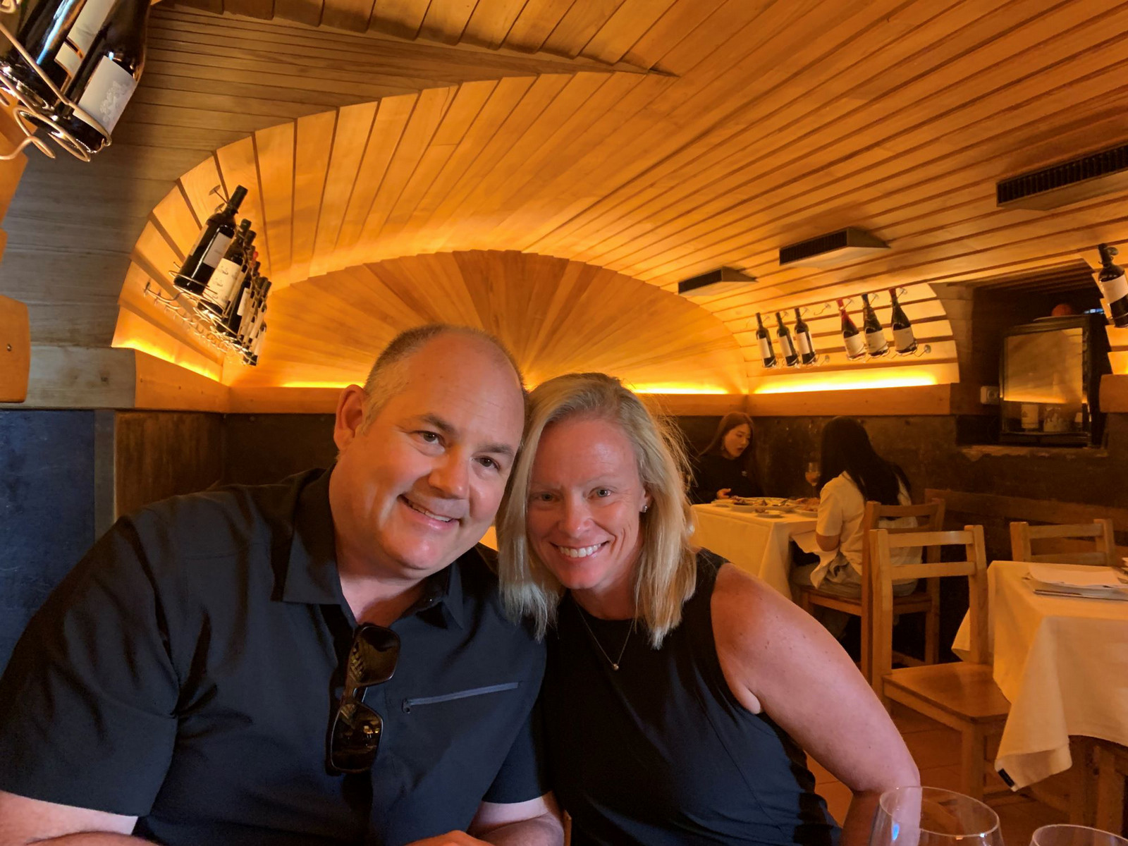 James and Tracy Youck at a restaurant on one of their many travel adventures.