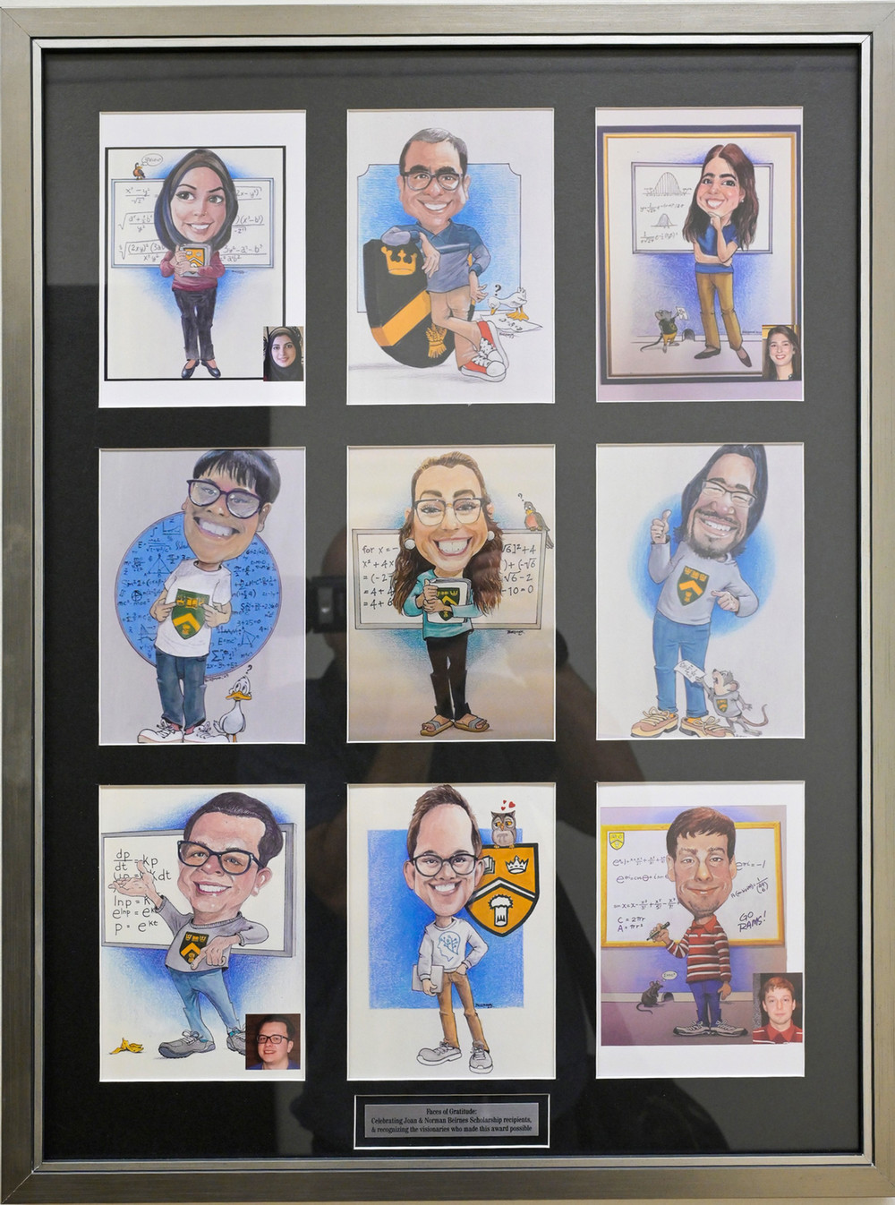 Caricatures of student award recipients.