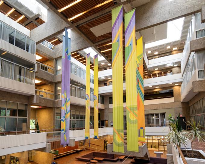 University of Regina AdHum Conversation Pit with flags