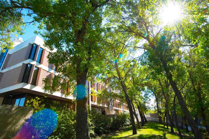 The Administrative-Humanities building on a spring day.