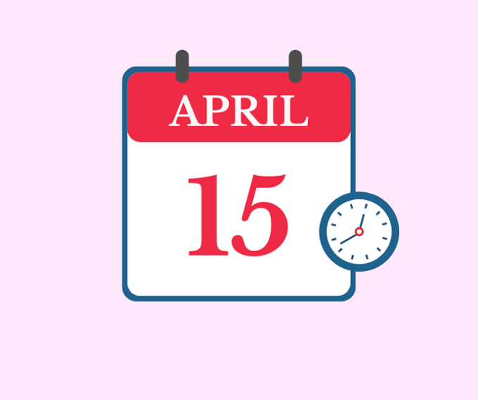 Red and black calendar on a pink background with the date April 15