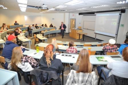 Bruce Anderson addresses a room full of Grade 11 and 12 students at the annual “What is Business Admin” event on December 5.  The annual event hosted by the Hill School gives students a taste of what it is like to be a business student.