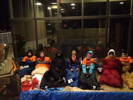 Dean Andrew Gaudes joins 5 Days for the Homeless participants for a sleep-over outside during their initiative in March