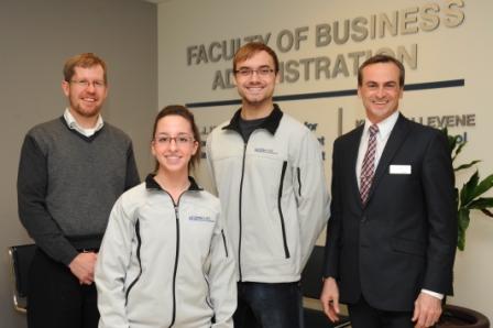 Faculty Advisor Sean Tucker and Dean Andrew Gaudes with ICBC MIS team finalists Courtney Kozakewycz and Mike Jesse.
