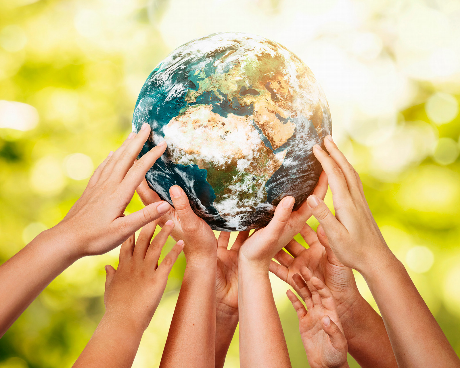 Hands holding up a toy globe