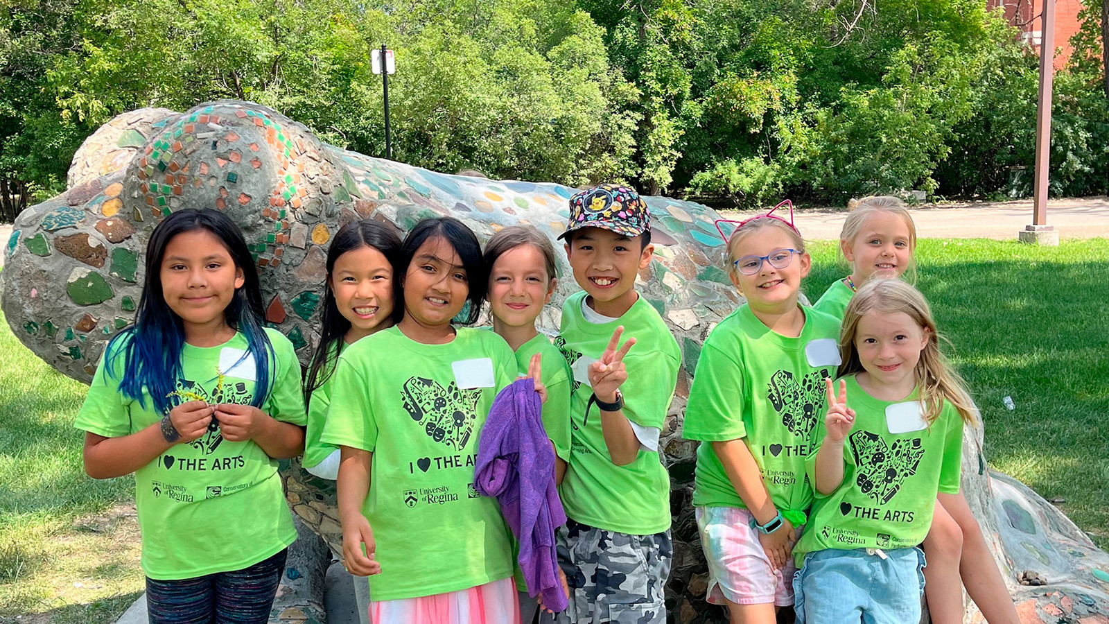 Campers pose for a photo