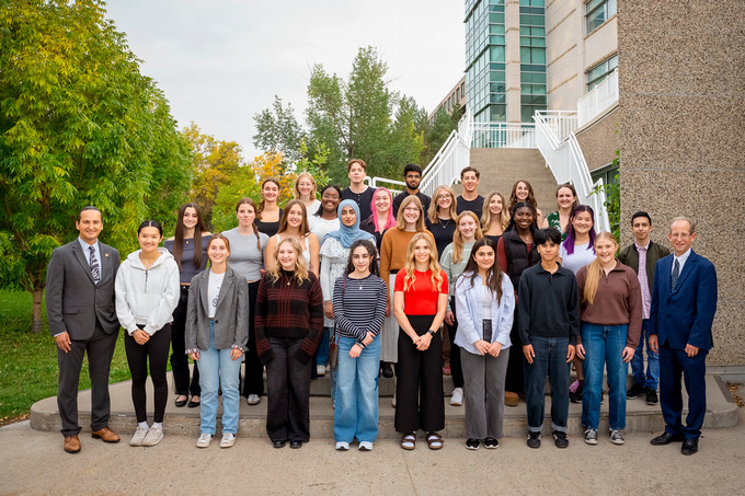 a group of students posing outside