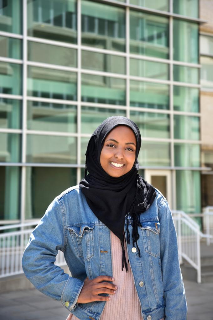 Female student posing outside of the Research and Innovation Centre