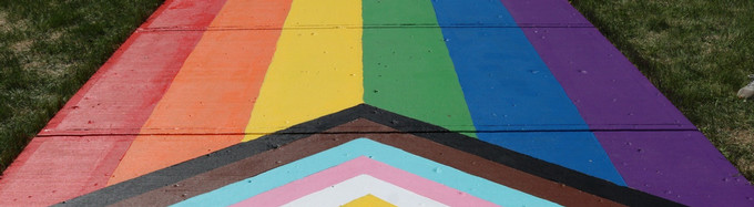 U of R sidewalk in rainbow colours