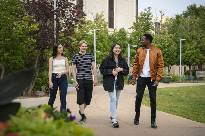 students walking on the academic green