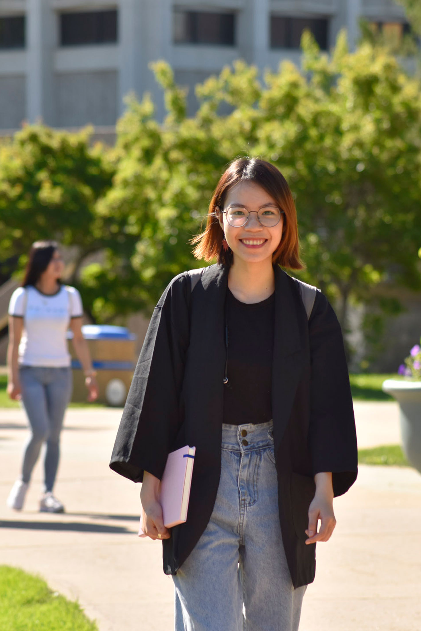 Students walking outside on campus