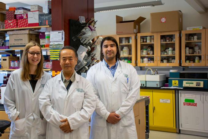 Biochemists working