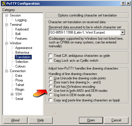 PuTTY Enable Line Drawing