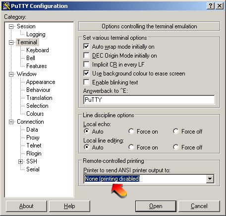 PuTTY Enable Printing
