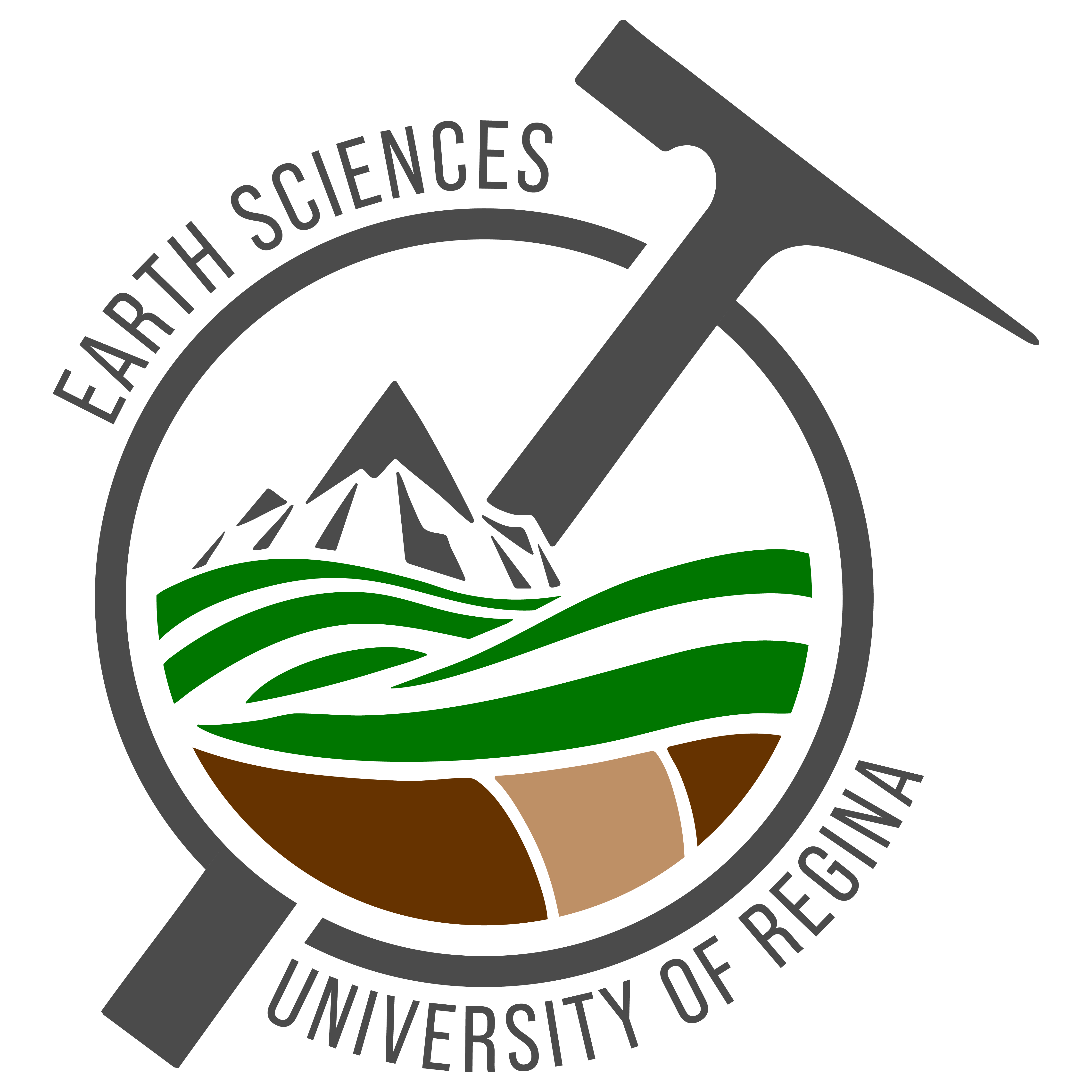 Department of Earth Sciences Logo - rock hammer over a landscape