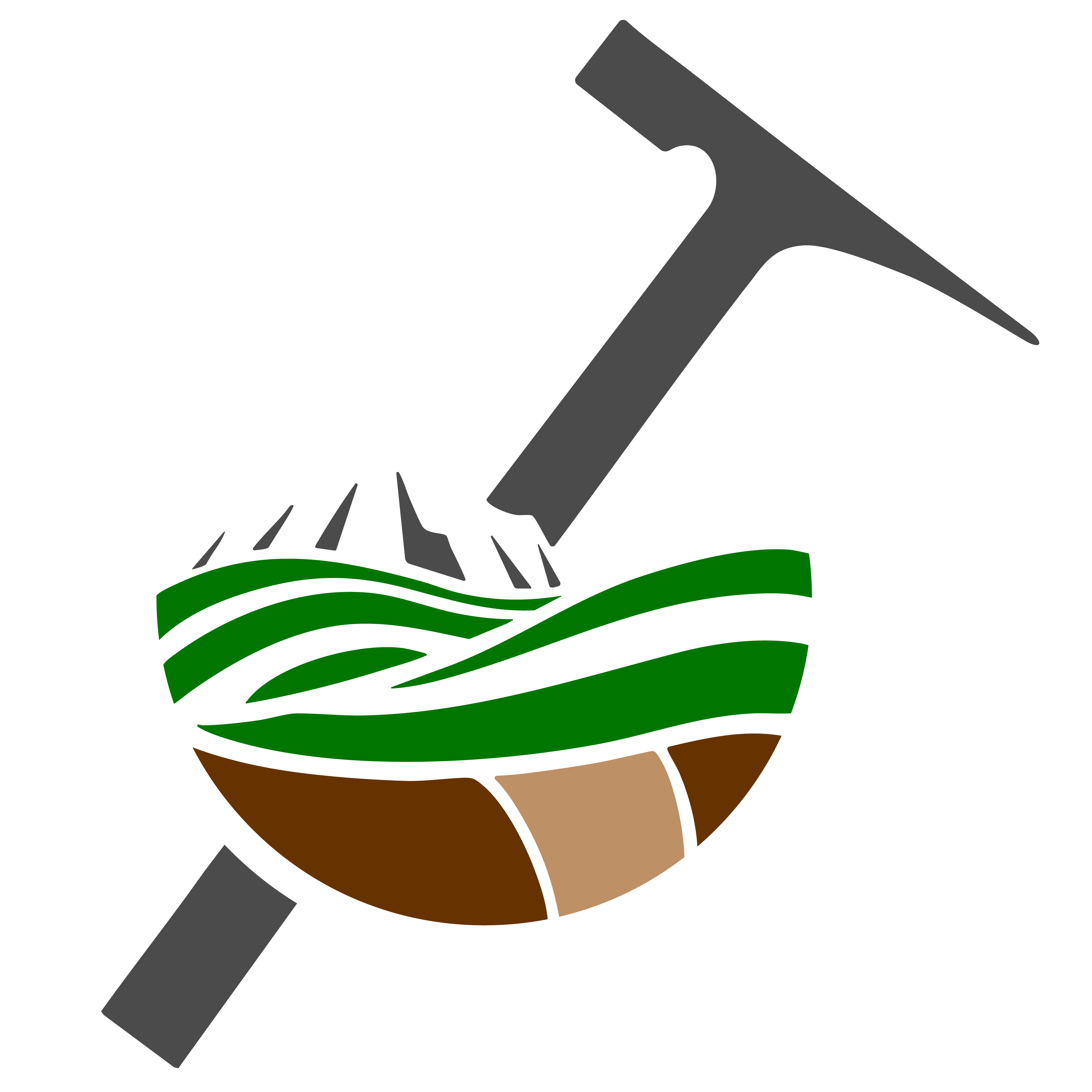Department of Earth Sciences Logo - rock hammer over a landscape