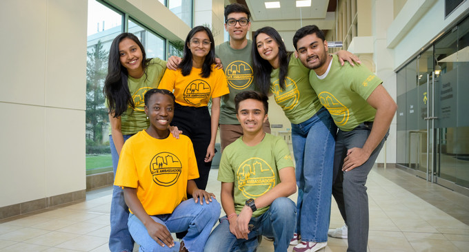 a group of students in a hallway