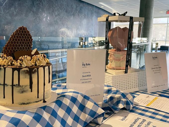 Two cakes displayed on a table