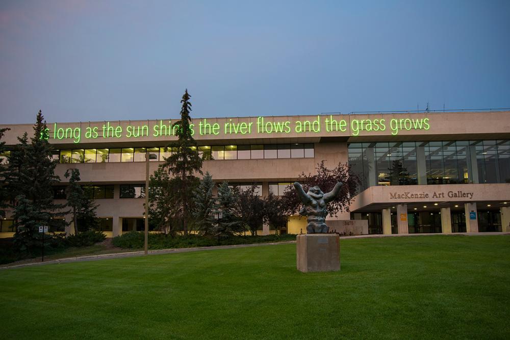 The MacKenzie Art Gallery lit up at night