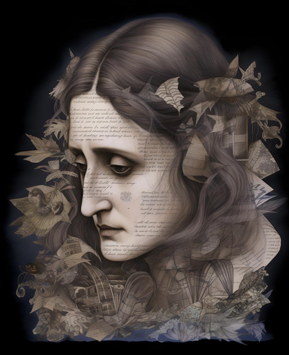 a drawing of the author, Mary Shelley
