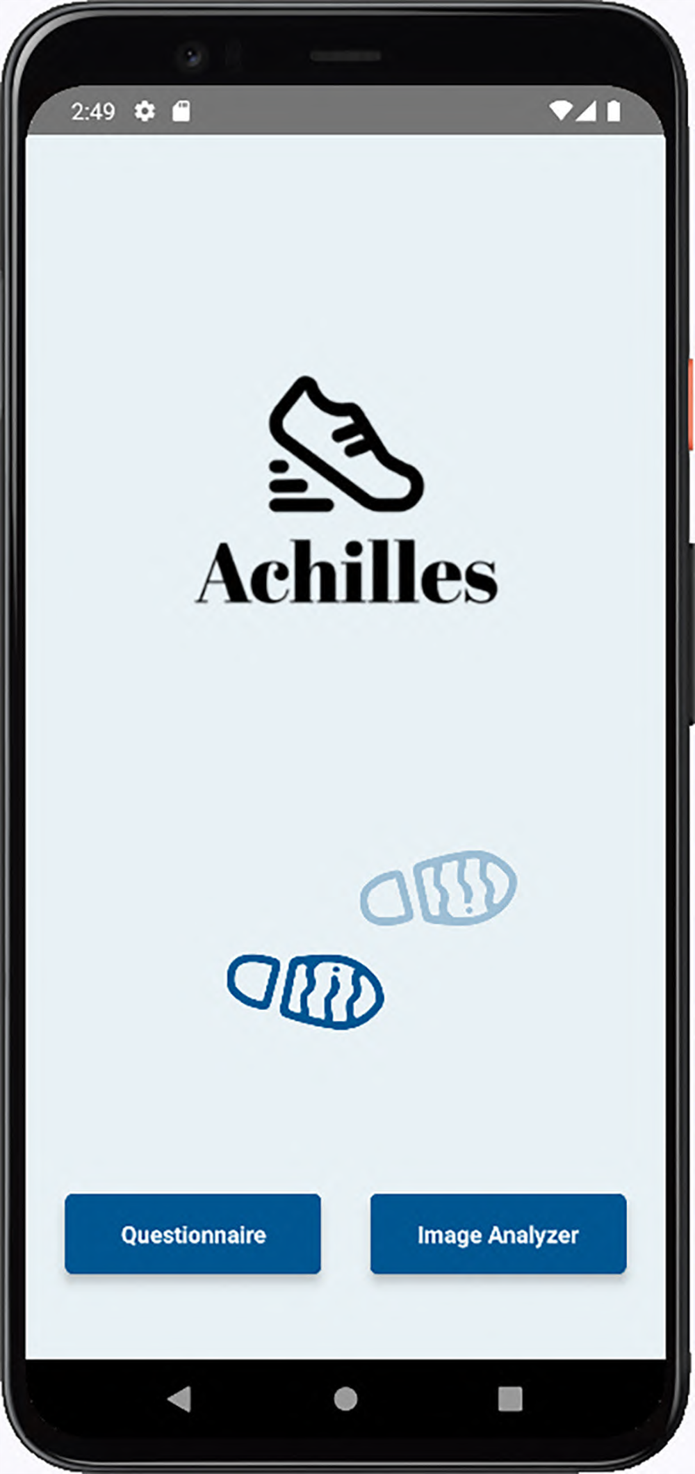 A mock up of a cell phone showing the home screen of an app called Achilles