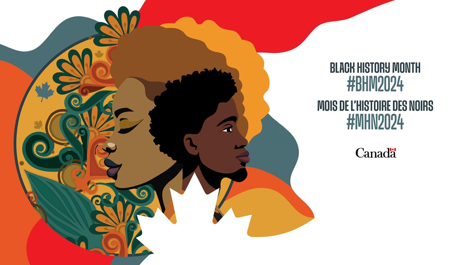 Graphic featuring the images of two Black Canadians and a stylized maple leaf Image courtesy Government of Canada