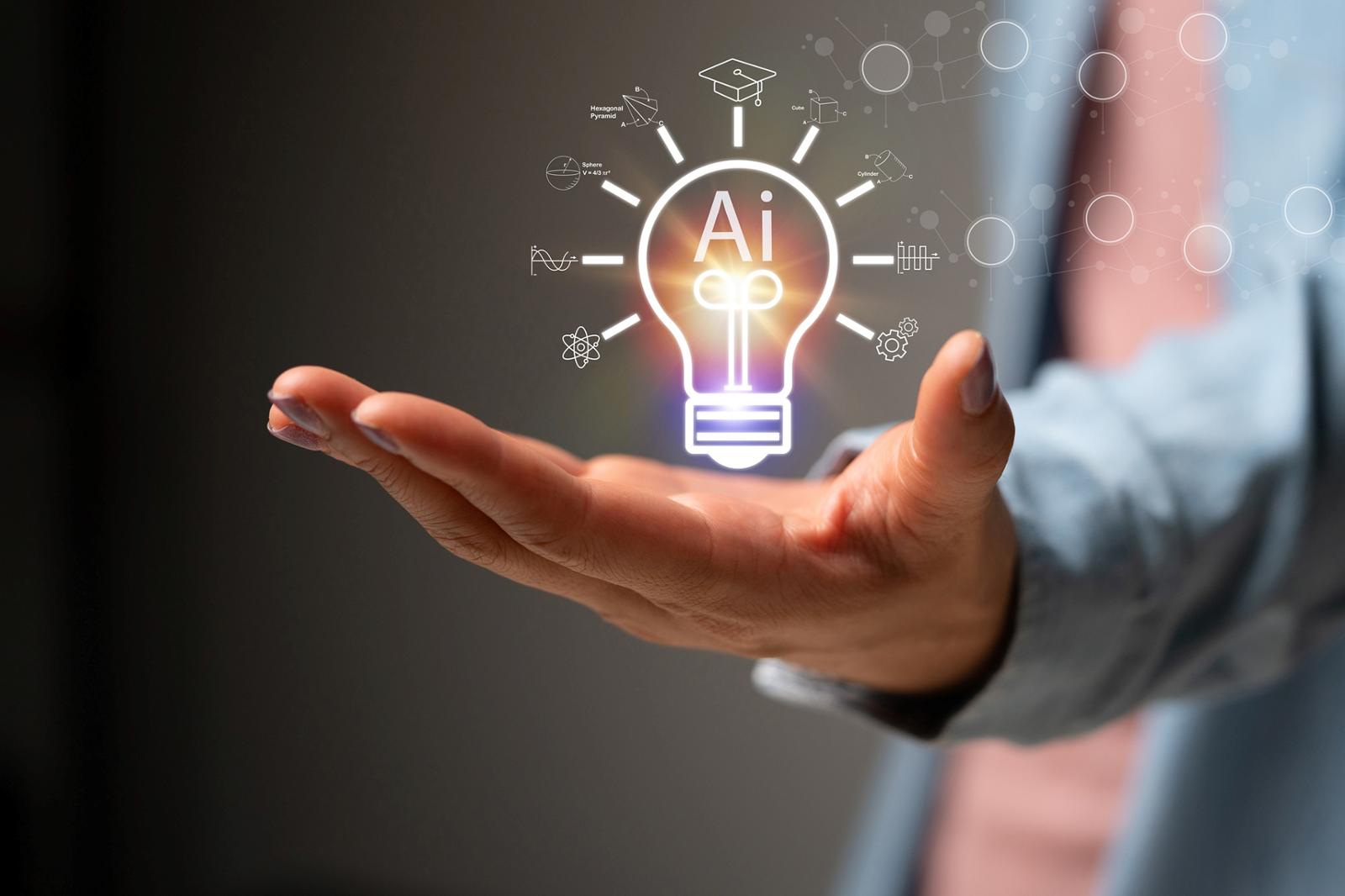 graphic of a person holding a lightbulb, representing an idea