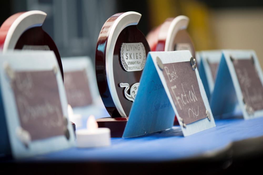 award trophies on a shelf