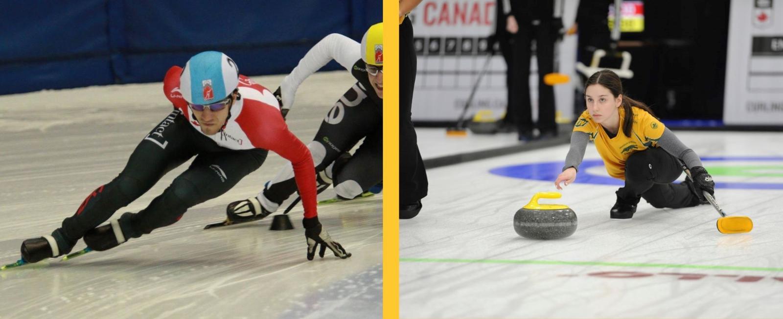 Student-athlete speed skater and curler compete in their individual sport competitions.