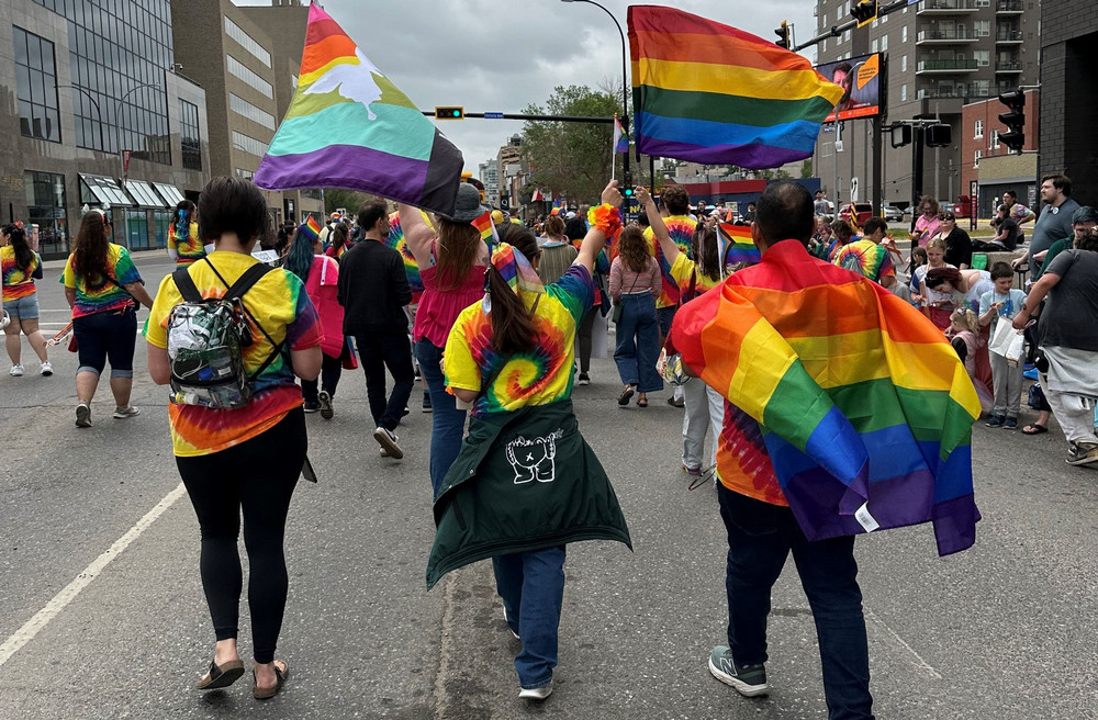 a group of people marching in a parade