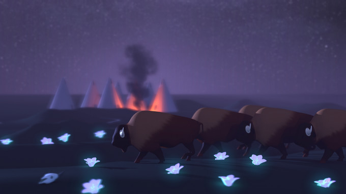 digital image of buffalos and tipis