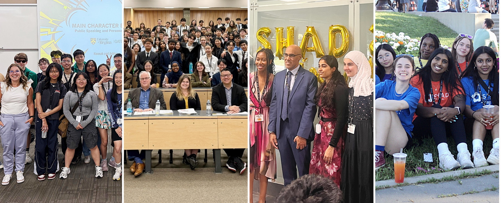 a collage of four images, each showing a group of students