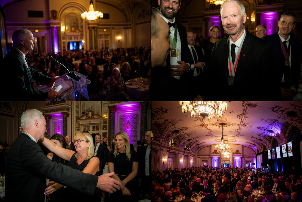 a collage of four photos from an awards ceremony