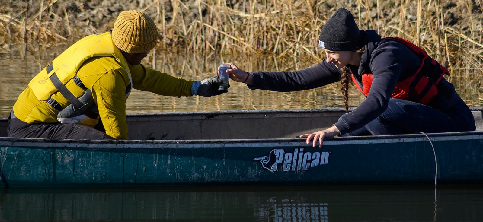 Two people in a canoe