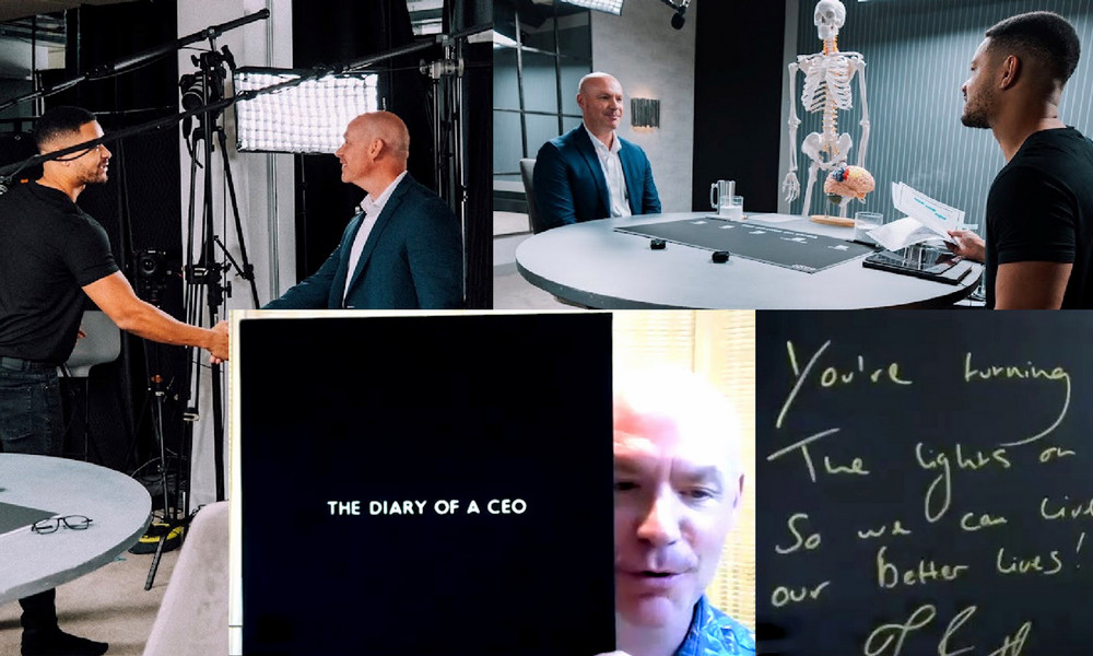 A series of photos of a man who is appearing on a podcast