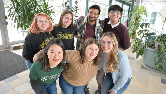 seven smiling students