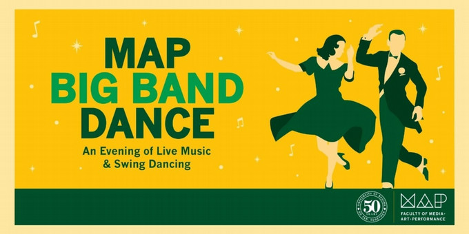 green and yellow graphic for big band concert