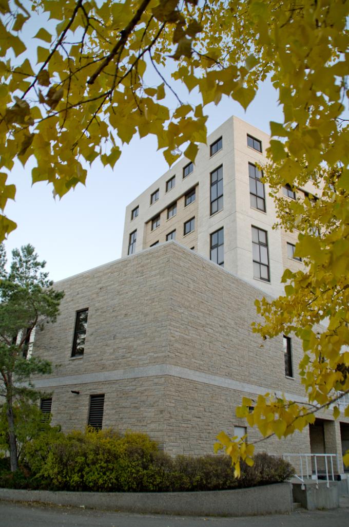 La Cite Building surrounded by tree leaves