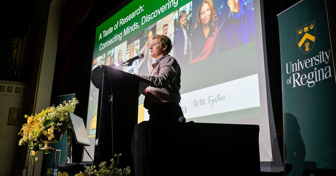 a presenter at a podium