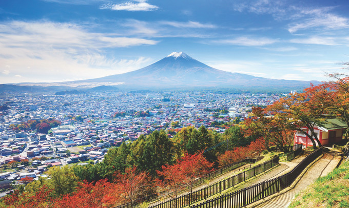 Long distance view of Mount Fuji.
