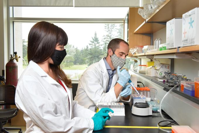 two students in lab