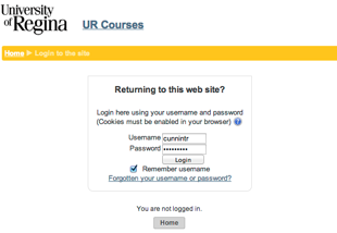 Screen shot of UR Courses login screen